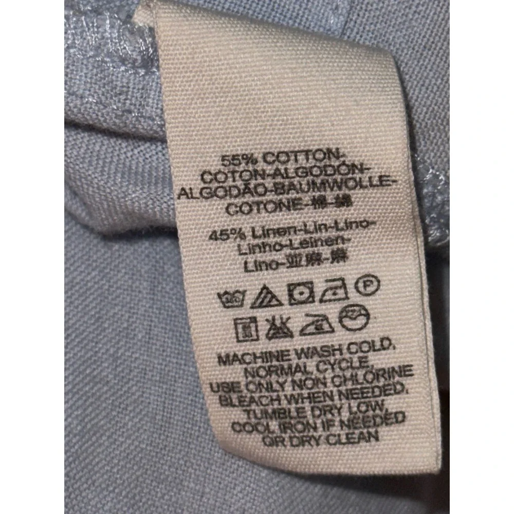 Free People Light Blue Linen Blend Button Down Tunic Shirt Oversized Womens L